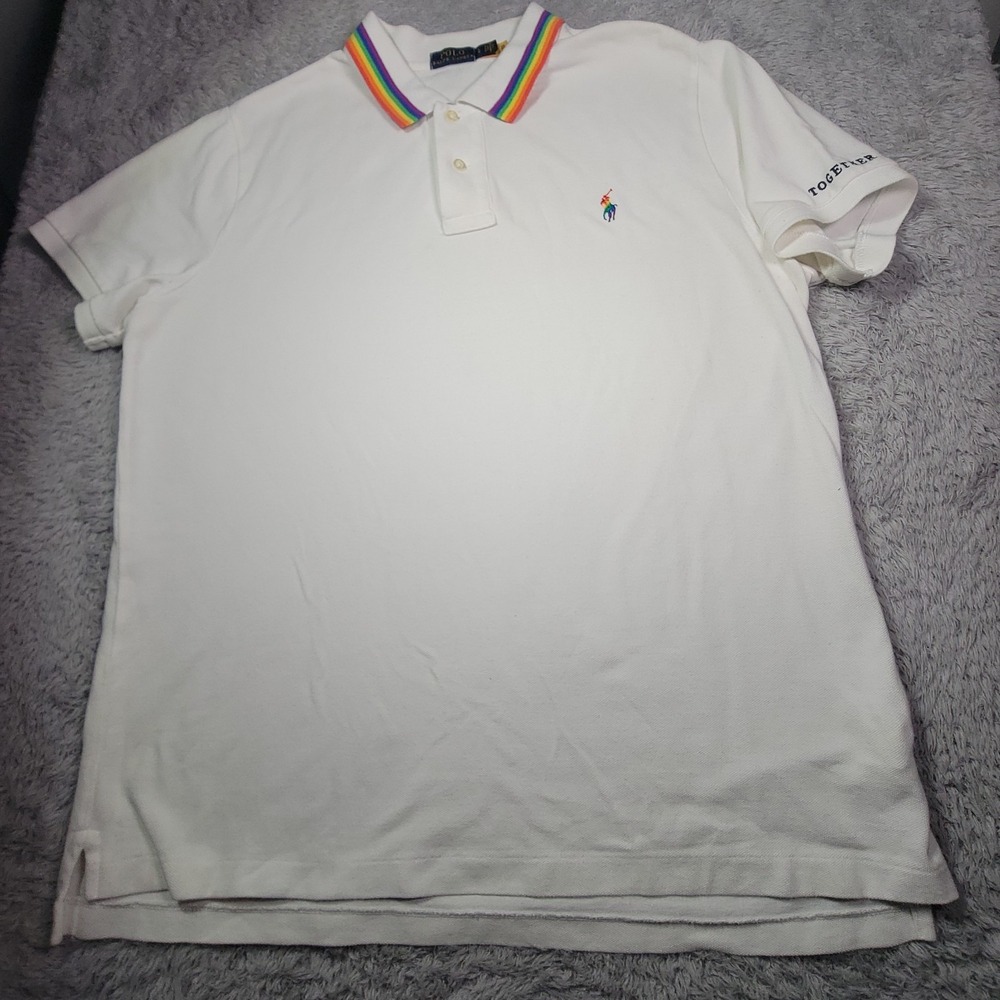 Polo Ralph Lauren Mens White Rainbow Pride Together Polo Shirt Large Rare Preppy